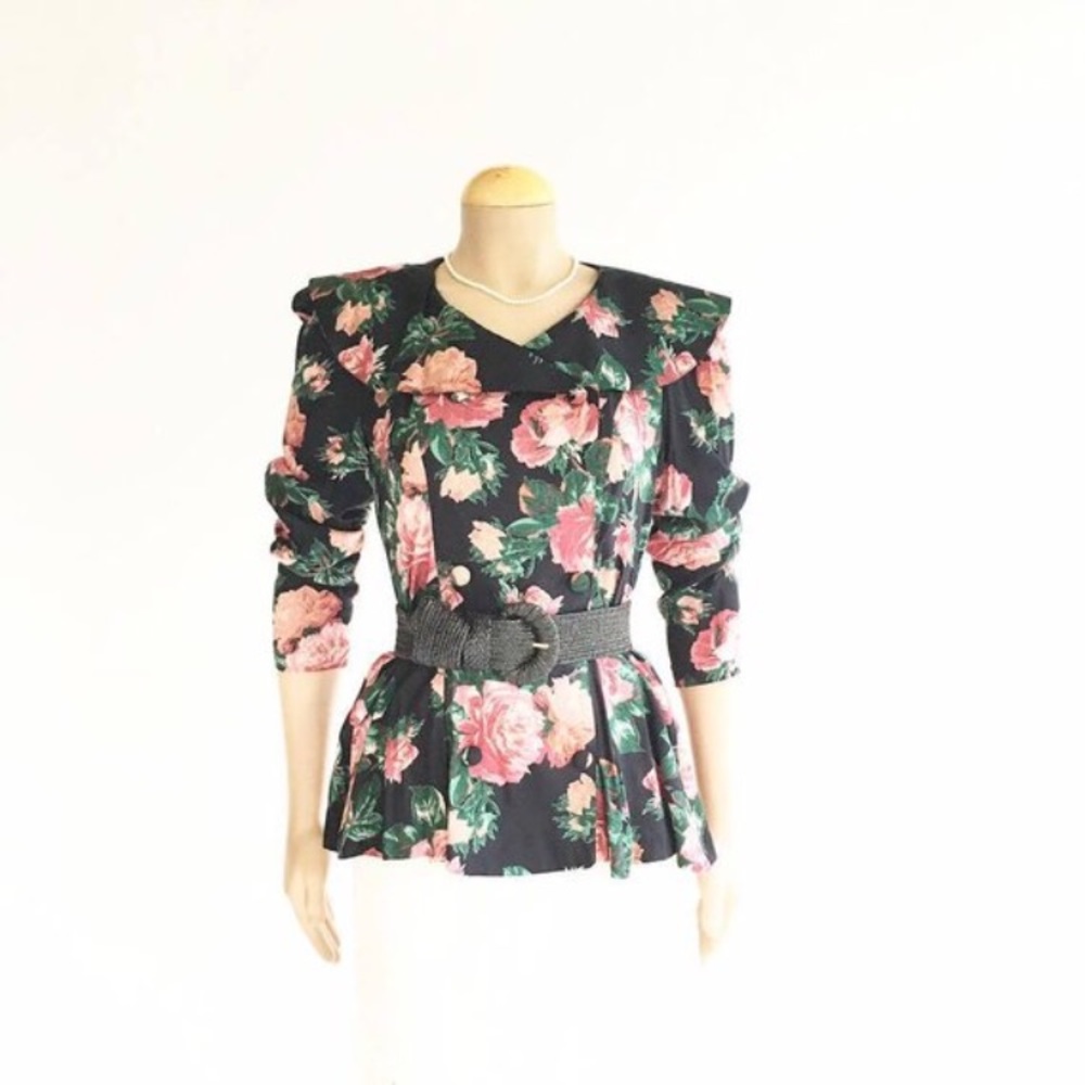 90s Black And Pink Floral Blazer (M)